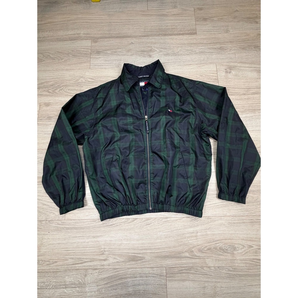 Tommy Hilfiger Mens Green Navy‎ Plaid Windbreaker Jacket Mesh Lined Size M